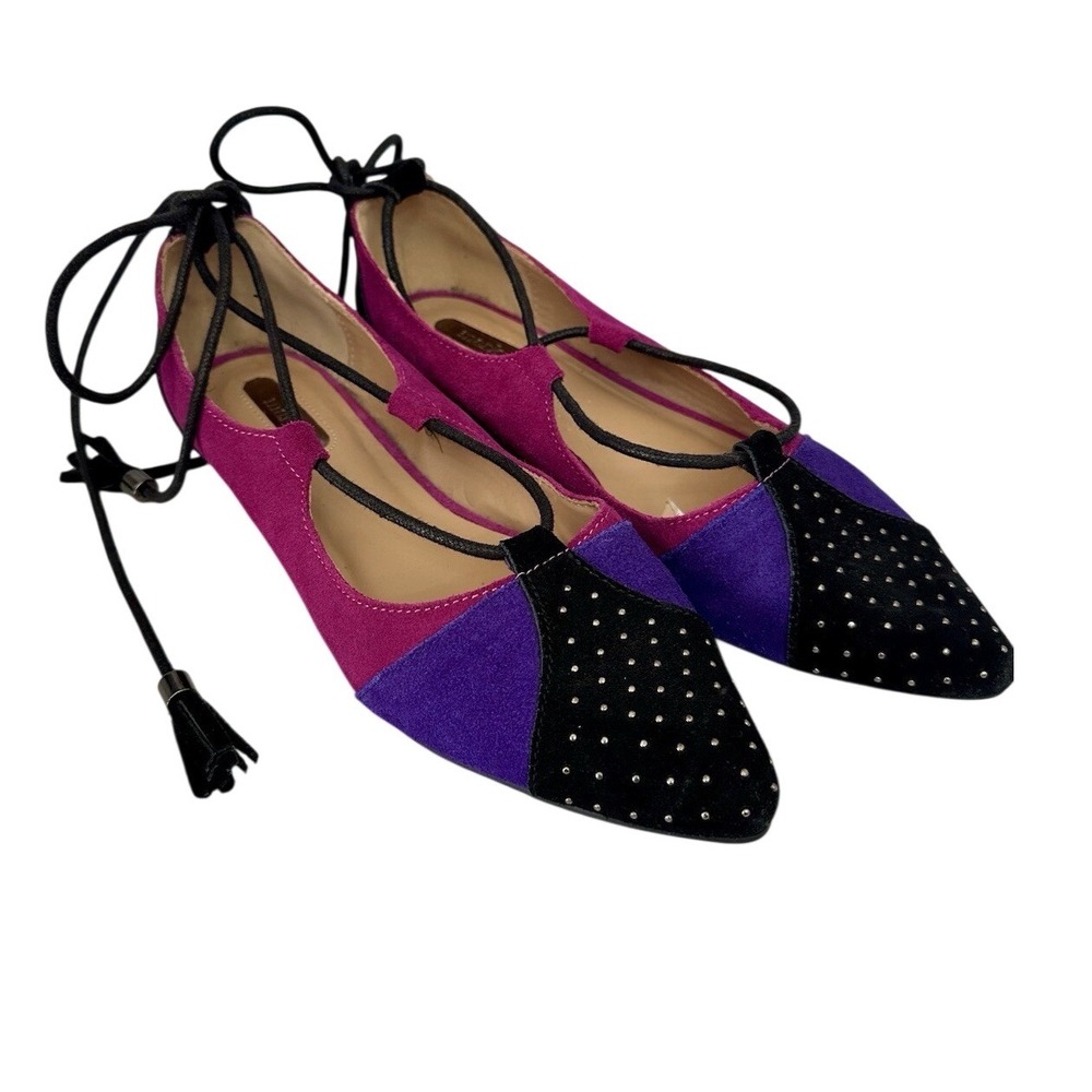 Mark Ghillie Lace Up Flats 7 Multicolor Studded Tassel Pointed‎ Toe Colorblock